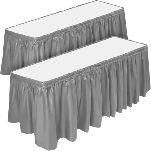 Miniatura 7 de DecorRack Paquete de 2 faldones de mesa, 29 pulgadas x 14 pies cada uno, sin BPA, desechables, reutilizables, falda rectangular para mantel