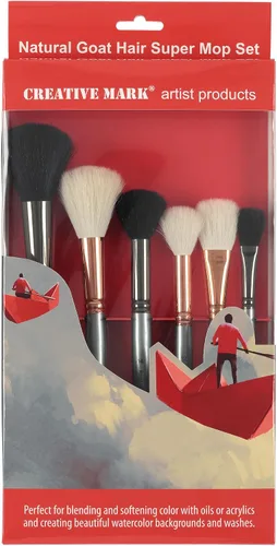 Miniatura 16 de Creative Mark Cepillo para mopa de pelo de cabra – Juego de 2, pelo de cabra natural ovalado de 1/2 pulgada para acuarela, aceite, acrílico y mezcla