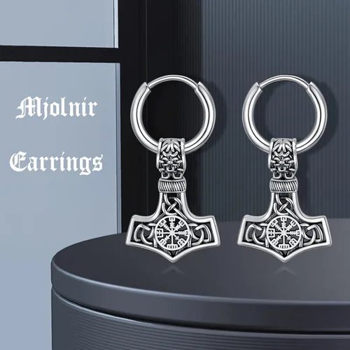 Miniatura 6 de Aretes vikingos para hombre, plata de ley, aretes colgantes vikingosgóticos, joyería vikinga, regalo para mujeres y hombres