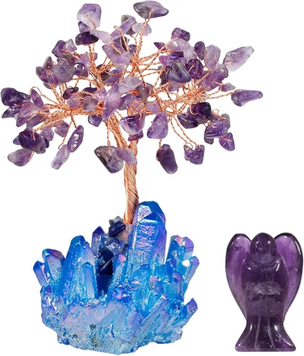 Miniatura 8 de mookaitedecor Figura decorativa de árbol de dinero de cristal de amatista y figura de ángel guardián para riqueza y suerte