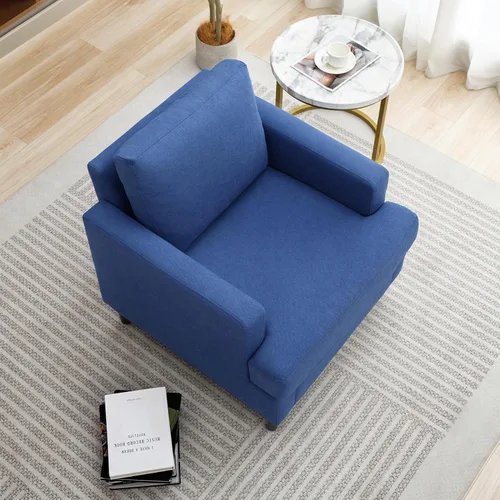 Miniatura 5 de Weture Silla de Acento Moderna de Mediados del Siglo, Sillón de Tela de Lino para Sala de Estar, Cómodas Sillas de Lectura Tapizadas para Azul
