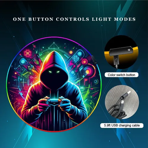 Miniatura 3 de Tapete circular para silla de juegos, luces RGB para juegos (gamer, 47 pulgadas), cancelación de ruido, antideslizante, tapete de suelo para Jugador