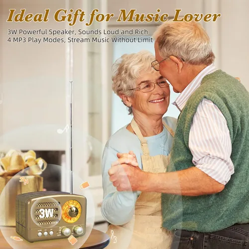 Miniatura 6 de Radio PRUNUS J-160 Retro Vintage AM FM con Bluetooth, Regalos para Papá y Mamá, Reproducción USB/Tarjeta TF, Pequeñas Radios Transistores Operadas