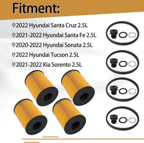 Miniatura 3 de 26350-2S000 Filtros de aceite compatibles con Hyundai Santa Sonata Tucson Cruz Fe Kia Sorento 2.5L 2020-2022 Reemplazar 21513-23001, paquete de 4