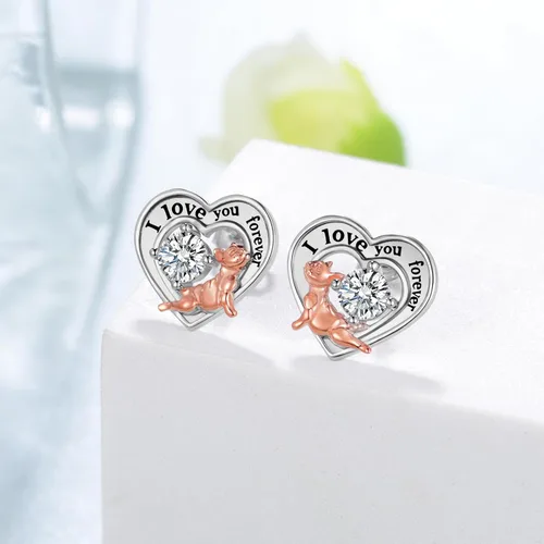 Miniatura 2 de Aretes de bulldog de plata de ley 925, aretes de bulldog francés, regalos de bulldog francés, joyería para mujeres y niñas, Plata de ley, Circonia