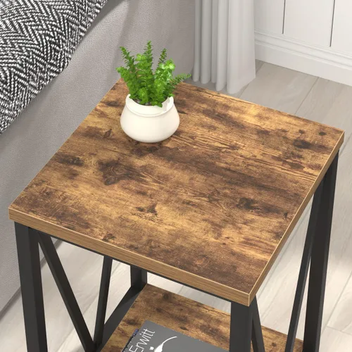 Miniatura 4 de EXCEFUR Mesa auxiliar, mesas auxiliares cuadradas para sala de estar, mesita de noche industrial de metal y madera para dormitorio, marrón rústico