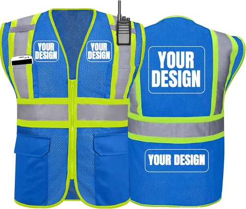 Miniatura 10 de BeautyWill Chaleco de seguridad personalizado Logo Clase 2 Chaleco reflectante de alta visibilidad con bolsillos Ropa de trabajo de construcción