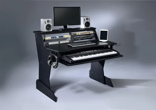 Miniatura 2 de Musia BE200 Series Estación de trabajo de estudio musical de escritorio con 2 x 4U Rack (Negro)