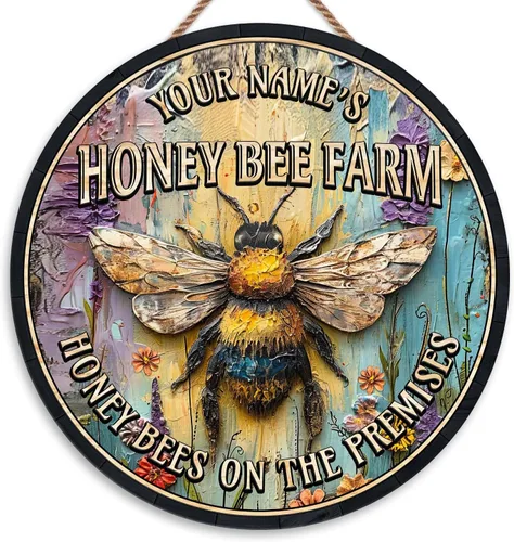 Miniatura 20 de Placa de pared personalizada de madera de abeja de miel, regalos para apicultores, letrero de granja de res, letrero de abeja, decoración de abeja