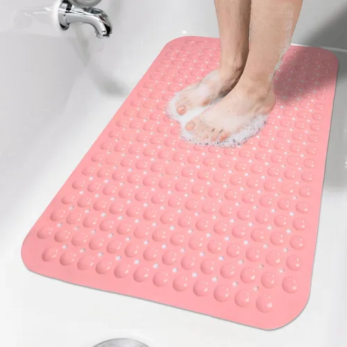 Miniatura 41 de Tapete de ducha negro antideslizante de 17 x 30 pulgadas, tamaño estándar, tapete de baño de burbujas suaves para ducha interior, tapete de baño