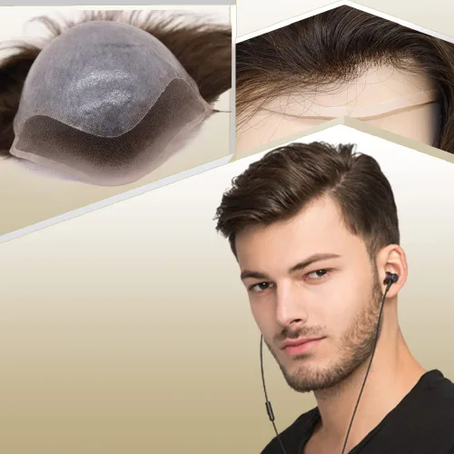Miniatura 15 de Peluca de cabello humano europeo de repuesto para hombre, encaje suizo frontal, 0.003 in, piel fina, poliuretano, con bucle, 10 x 8 pulgadas, 20%