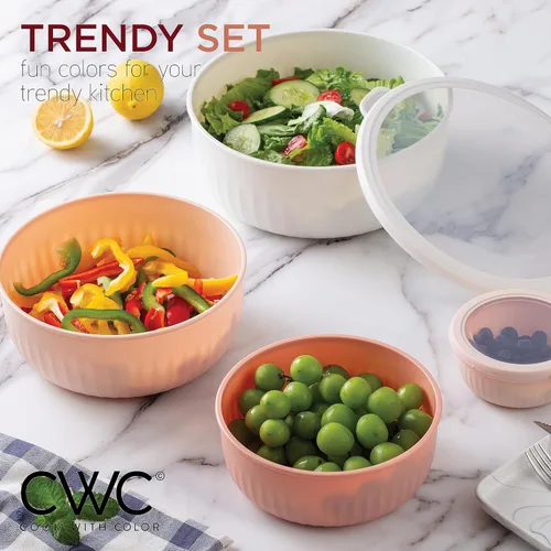 Miniatura 302 de COOK WITH COLOR Tazones de preparación con tapas - Juego de tazones pequeños de mezcla de plástico anchos y profundos anidables con tapas, juego