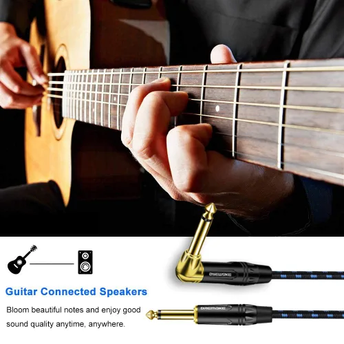 Miniatura 6 de Cable de 1/4 pulgadas (0.248 in) recto a ángulo recto, cable de conexión trenzado negro/azul de tweed de 1/4 de pulgada a 1/4 de pulgada, cable
