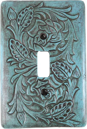 Miniatura 9 de Ebros Gift Juego de 2 rollos florales rústicos occidentales sobre fondo turquesa vintage, placa eléctrica de pared pintada a mano en 3D, accesorio