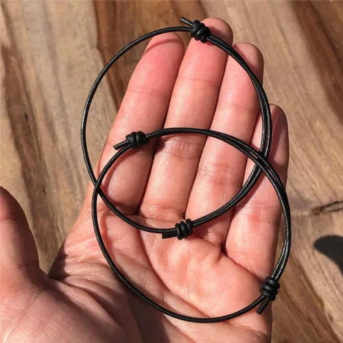 Miniatura 3 de Pulsera de cuero genuino de 2 mm para hombres - Pulsera ajustable hecha a mano, pulsera de cuero minimalista, accesorios simples, cuero premium