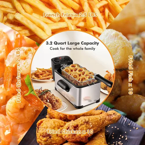 Miniatura 3 de MEDIMALL Freidora profunda con canasta, freidora de aceite eléctrica de 3.2 cuartos de galón / 12 tazas para uso doméstico, freidora pequeña