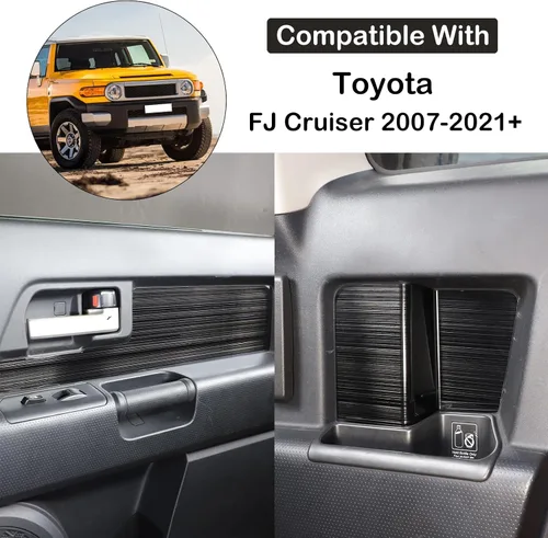 Miniatura 2 de Aunginsy Cubierta de moldura de panel de puerta interior de coche Compatible con Toyota FJ Cruiser 2007-2021 Protección de panel de manija de puerta