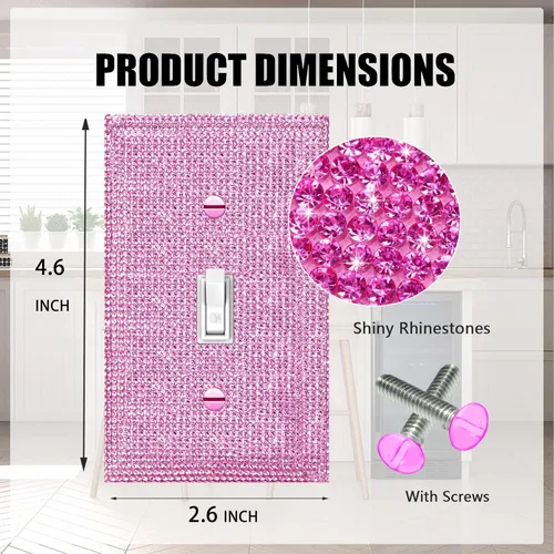 Miniatura 2 de 4 piezas de placa de pared rosa plateado brillante cubierta decorativa interruptor de luz cubierta de interruptor de palanca única diamantes