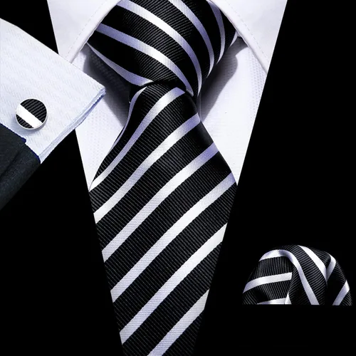 Miniatura 201 de Barry.Wang Juego de corbatas para hombre, corbata de seda a rayas, tejido a cuadros, gemelos formales, negocios, boda