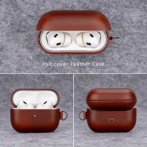 Miniatura 4 de Funda de cuero RIXENY compatible con AirPods Pro 2, botón de sincronización, diseño con clip en D con cordón de mano, funda de cuero genuino
