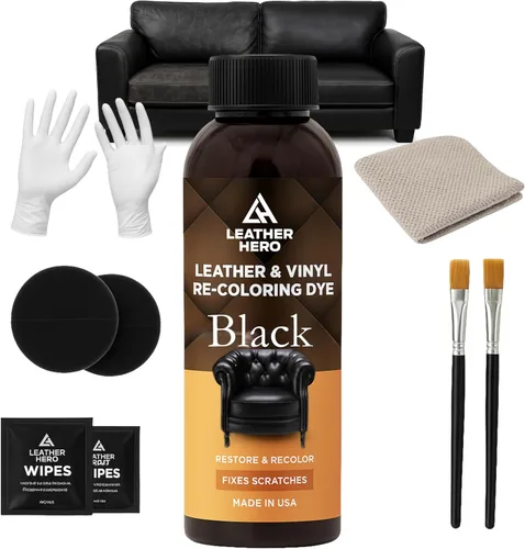 Leather Hero Kit restaurador de color – Tinte para cuero y removedor de arañazos para sofás, zapatos, asientos de coche – Reparación de bricolaje –