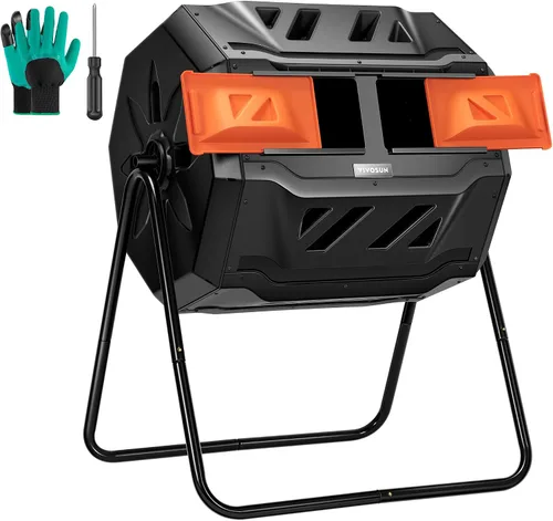 Miniatura 10 de VIVOSUN Cubo de compostaje giratorio para exteriores, con puerta negra de 43 galones, doble lote giratorio Negro