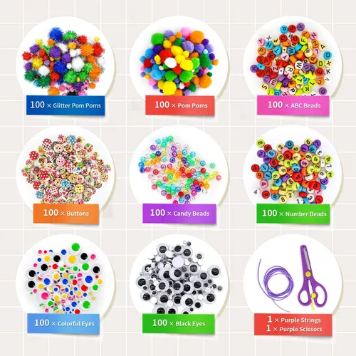 Miniatura 2 de kortes Suministros de arte y manualidades jumbo para niños, juego de suministros de arte de bricolaje incluye limpiapipas, pompones, plumas, caja