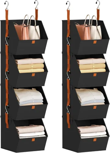 Miniatura 15 de Homsorout Organizador colgante de armario de 4 niveles, estantes colgantes para ropa, sistema de armario que ahorra espacio, contenedores de Beige