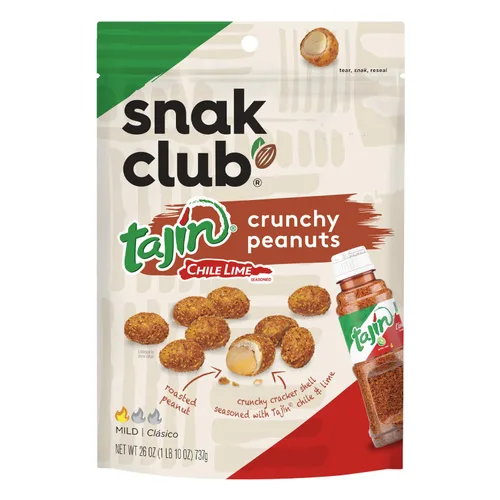 Miniatura 10 de Snak Club Tajin - Cacahuetes crujientes, nueces con chile y condimento de lima, suave, sin colores ni sabores artificiales, bolsa resellable de 10.5