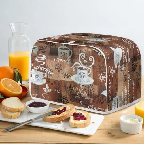 Miniatura 5 de JEOCODY Funda para tostadora para hacer pan con asa, impresión temática de café, ranura ancha, protección contra el polvo Estampado De Tema De Café