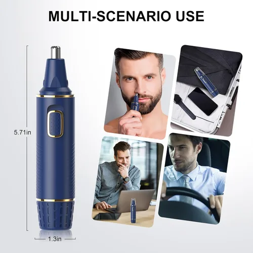 Miniatura 6 de XOOMRSCP Recortadora de pelo de nariz para hombres, recortadora de pelo recargable 2 en 1, sin dolor, multifuncional, para orejas y nariz, con Azul