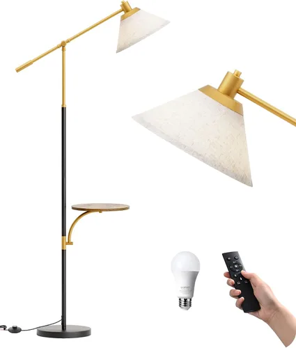 Miniatura 8 de EDISHINE - Lámpara de pie de arco de 68" con mesa, lámpara de pie vintage para sala de estar con bandeja, altura ajustable, bombilla LED de 5