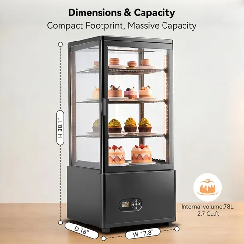 Miniatura 3 de Tylza Vitrina refrigerada para encimera, refrigerador comercial de 2.7 pies cúbicos/78L, vitrina con luz LED, puerta de vidrio doble, 32-54°F