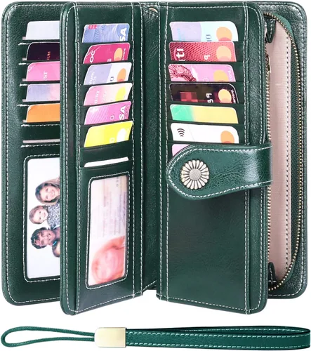 Miniatura 2 de FALAN MULE Cartera de cuero genuino RFID bloqueo gran capacidad Trifold señoras cartera.