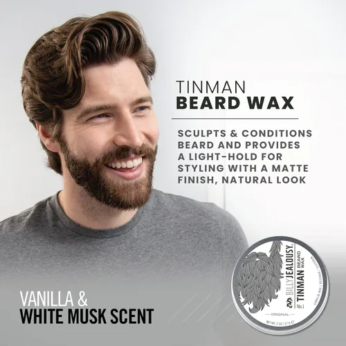 Miniatura 2 de Billy Jealousy Tinman - Cera para barba con fijación ligera y acabado mate, producto nutritivo para el cuidado de la barba formulado con cera