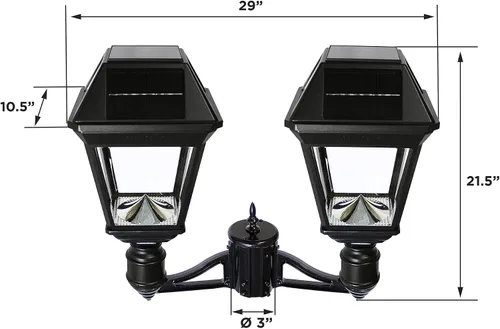 Miniatura 5 de Gama Sonic Imperial III - Lámpara solar de poste de aluminio fundido y lente biselada, lámpara solar doble para exteriores, salida de 600 lúmenes