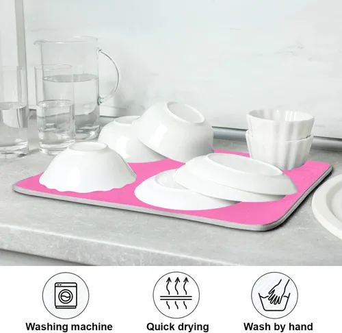 Miniatura 7 de Tapete de secado de platos pequeño rosa intenso Xl para platos, accesorios de cocina, mostrador de microfibra, escurridor de platos, resistente al