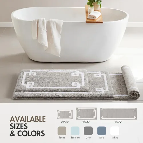 Miniatura 7 de Madison Park Evan Alfombra de Baño de Algodón con Mechones Lavable, Alfombras de Baño Sólidas de Lujo, 20" x 30", Gris