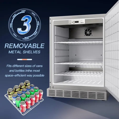 Miniatura 7 de Refrigerador para exteriores de 24 pulgadas, enfriador de cerveza de acero inoxidable integrado debajo de la encimera, refrigerador para interiores