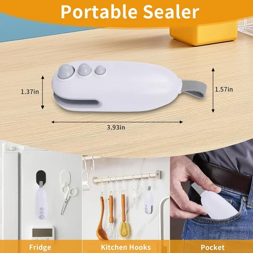 Miniatura 5 de Mini sellador de bolsas, sellador térmico 2 en 1 con cortador, máquina reselladora portátil para chip, bolsas de plástico, aperitivos