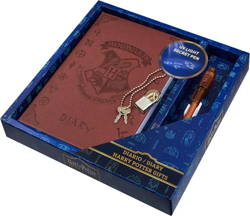 Diario con candado de Harry Potter con bolígrafo de tinta invisible UV para niños, adolescentes, diario secreto con llave, páginas rayadas, Marrón
