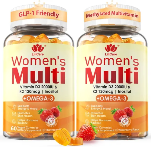 Miniatura 9 de Gomitas multivitamínicas para mujer con Omega 3 (DHA/EPA), vitamina D3 K2, calcio, inositol, complejo diario de vitamina A C E B, L-metilfolato