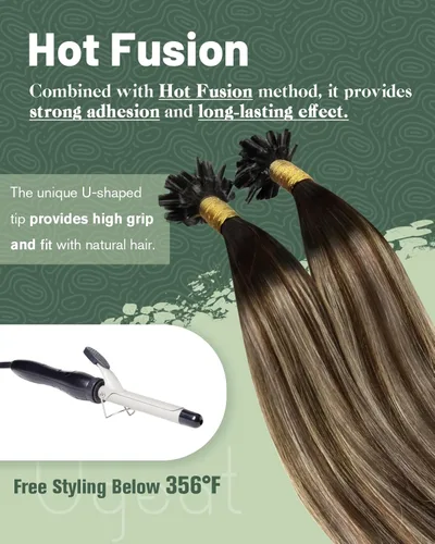Miniatura 4 de Ugeat - Extensiones de cabello humano con punta en U de 22 pulgadas, estilo balayage, de color marrón natural con mezcla de negro a marrón oscuro