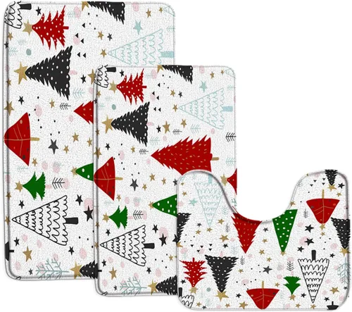 Miniatura 30 de GCTNBJL Juego de 3 alfombrillas de baño de Feliz Navidad, muñeco de nieve, copo de nieve, ramas, árbol, corazón, invierno, vacaciones, rústico