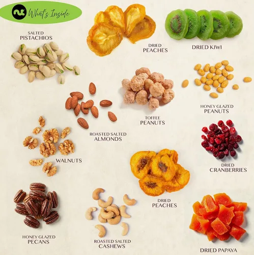 Miniatura 6 de NUT CRAVINGS - Cesta de regalo de frutas secas y nueces mixtas, torre roja + cinta de corazón (12 surtidos), arreglo de alimentos, paquete