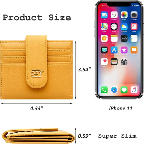 Miniatura 6 de Badiya Billeteras pequeñas para mujer, billetera plegable multitarjetero delgado con cremallera, Amarillo, Minimalista