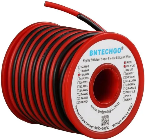 BNTECHGO Carrete de alambre de silicona de calibre 16, rojo de 25 pies y negro, 25 pies, 2 cables separados, alambre de cobre estañado flexible de