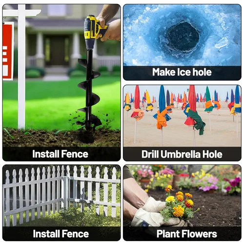 Miniatura 6 de Broca de taladro de poste mejorada de 4 x 16 pulgadas para plantar, broca en espiral para plantar, broca de jardín de hoja en espiral de alta