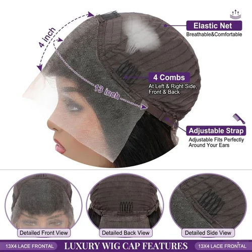 Miniatura 5 de Pelucas de encaje frontal NKTU de cabello humano 13x4 rectas HD con encaje transparente frontal para mujeres, pelucas de encaje frontal sin