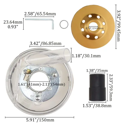 Miniatura 5 de Kit de cubierta antipolvo, cubierta de polvo de molienda en seco, amoladora angular ajustable de 3.937-5.906 in con rueda de copa de diamante